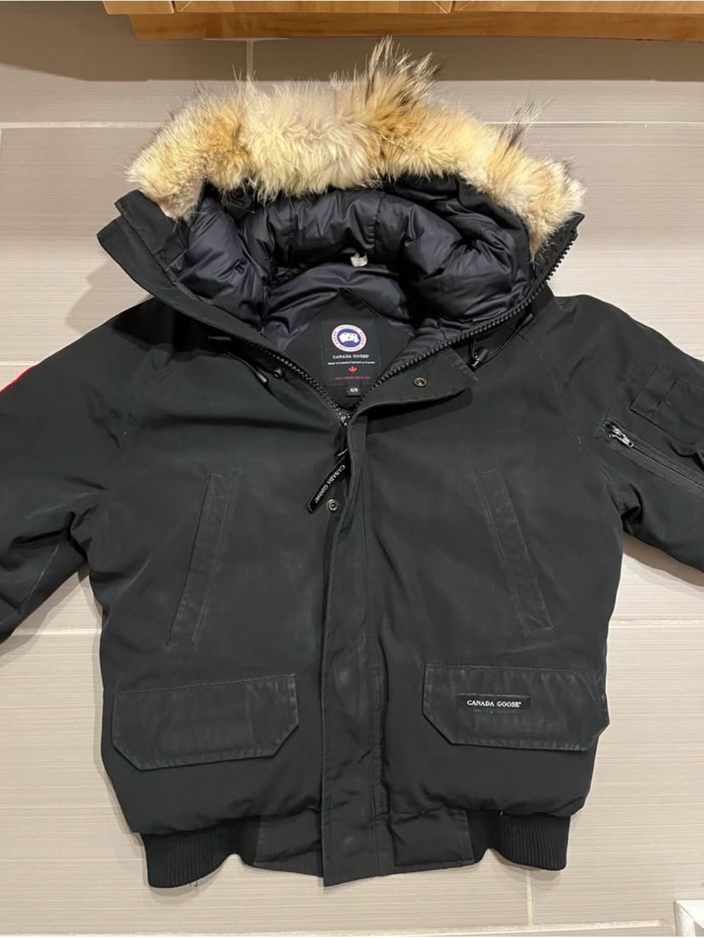 Canada Goose Kids Black Puffer Parka with Fur-Trim Hood